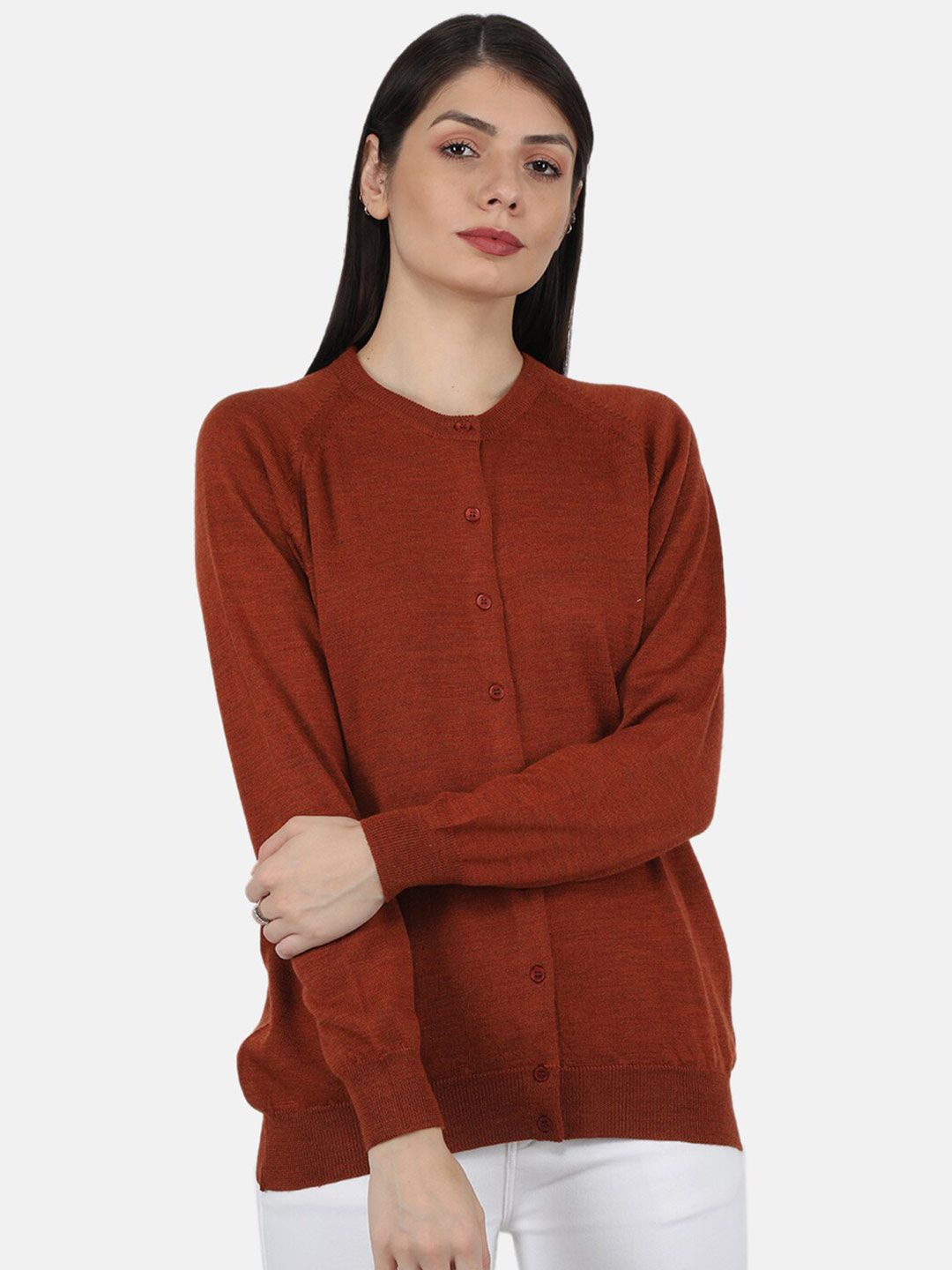 Monte Carlo Women Rust Solid Pure Wool Cardigan Price in India