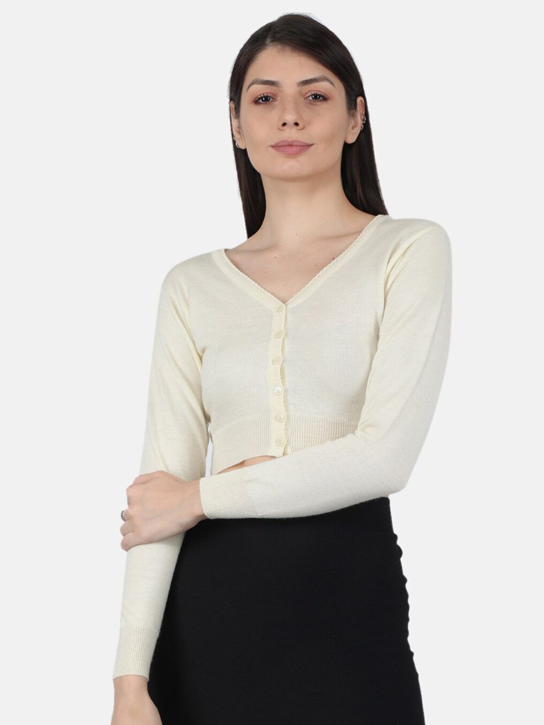 Monte Carlo Women Off White Crop Pure Wool Cardigan Price in India