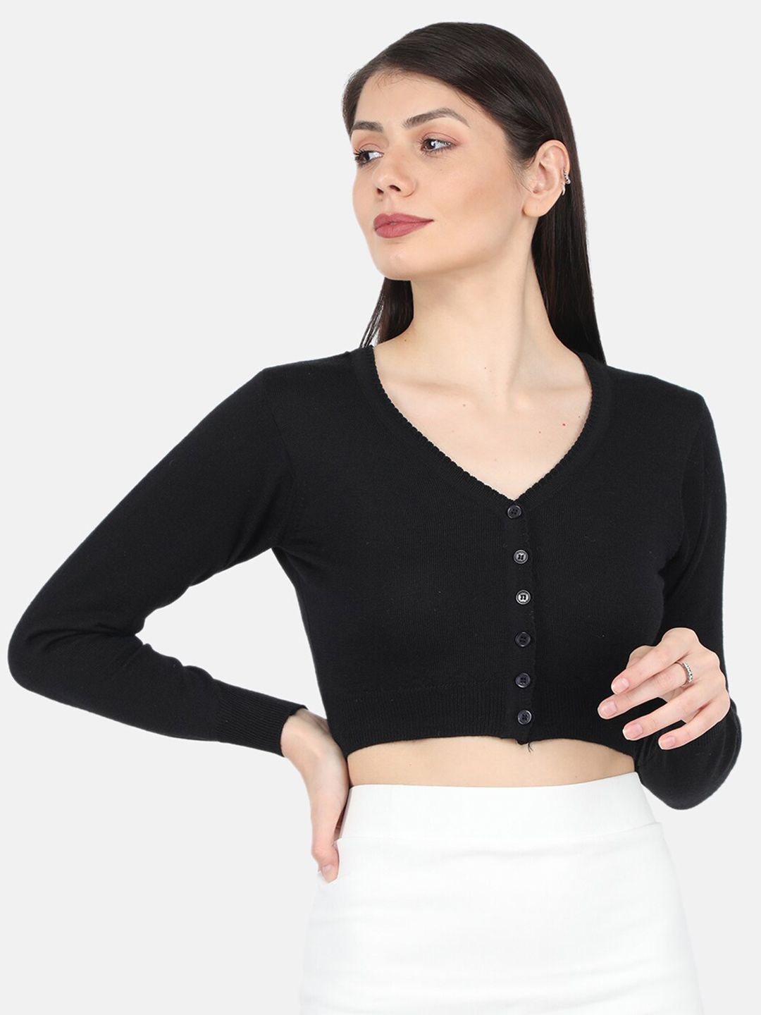 Monte Carlo Women Black Pure Cotton Crop Cardigan Price in India