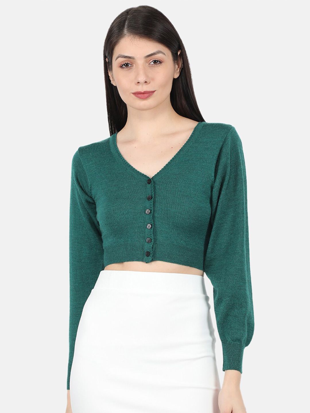 Monte Carlo Women Green Crop Cardigan Price in India