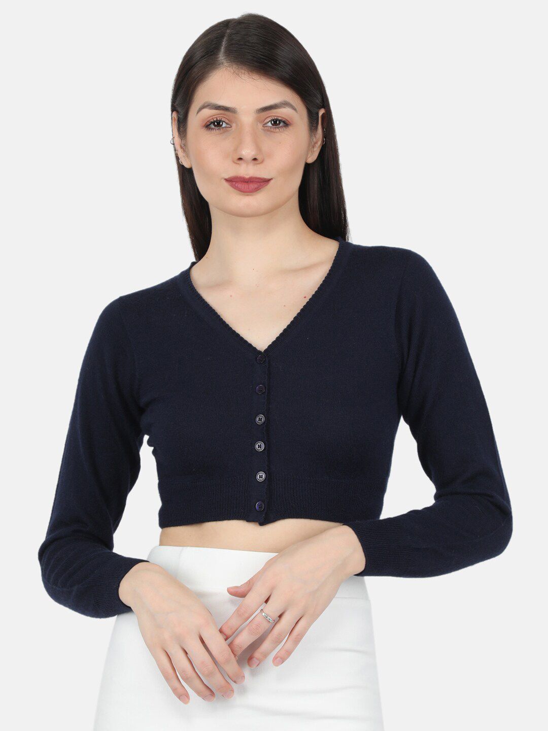 Monte Carlo Women Navy Blue Crop Cardigan Price in India