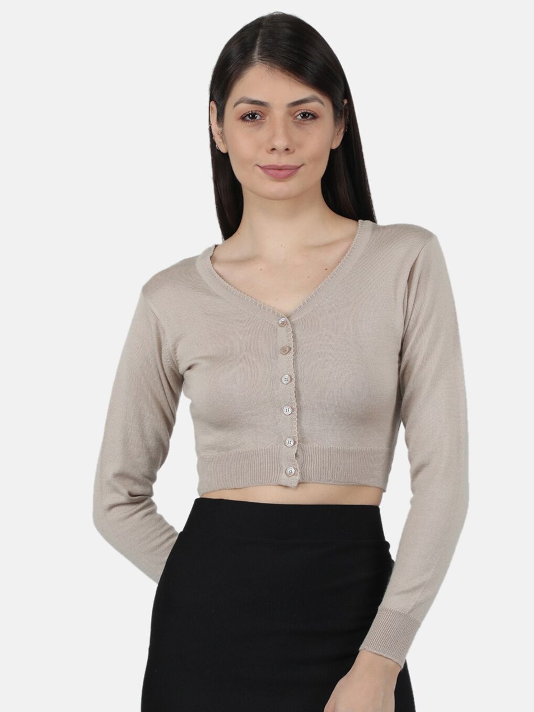 Monte Carlo Women Beige Crop Pure Wool Cardigan Price in India