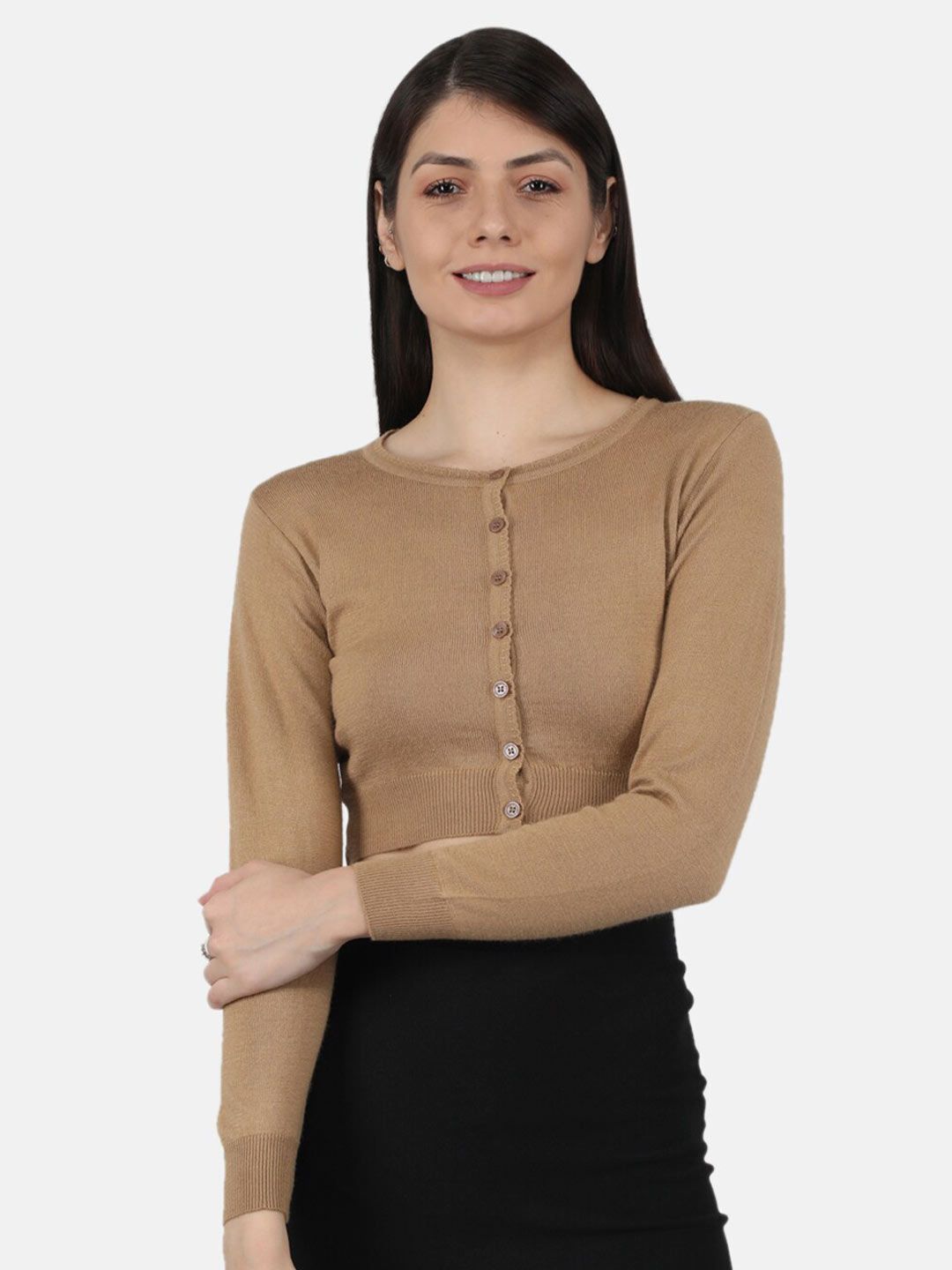 Monte Carlo Women Brown Crop Sweater Vest Price in India