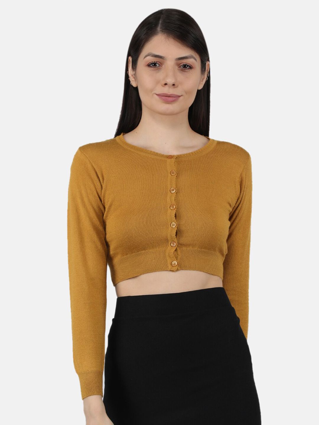 Monte Carlo Women Gold-Toned Crop Cardigan Price in India