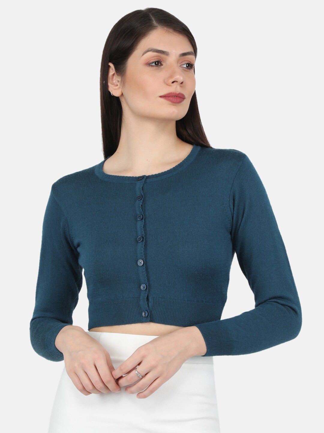 Monte Carlo Women Teal Crop Cardigan Price in India