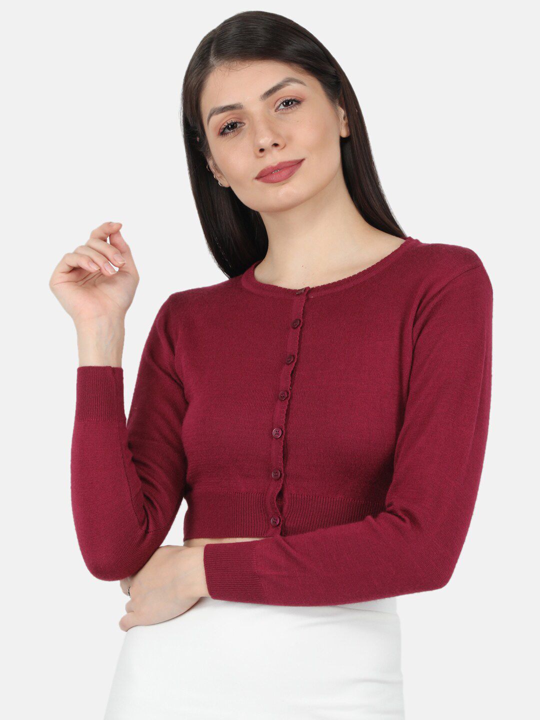 Monte Carlo Women Maroon Crop Cardigan Price in India