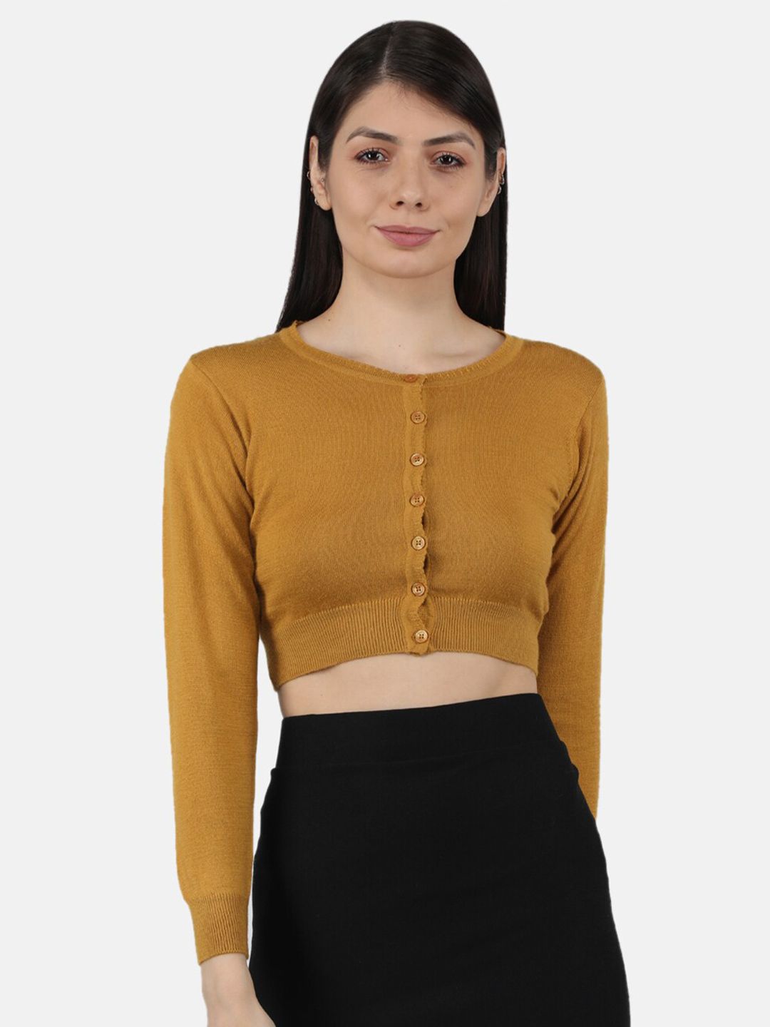 Monte Carlo Women Gold-Toned Crop Cardigan Price in India