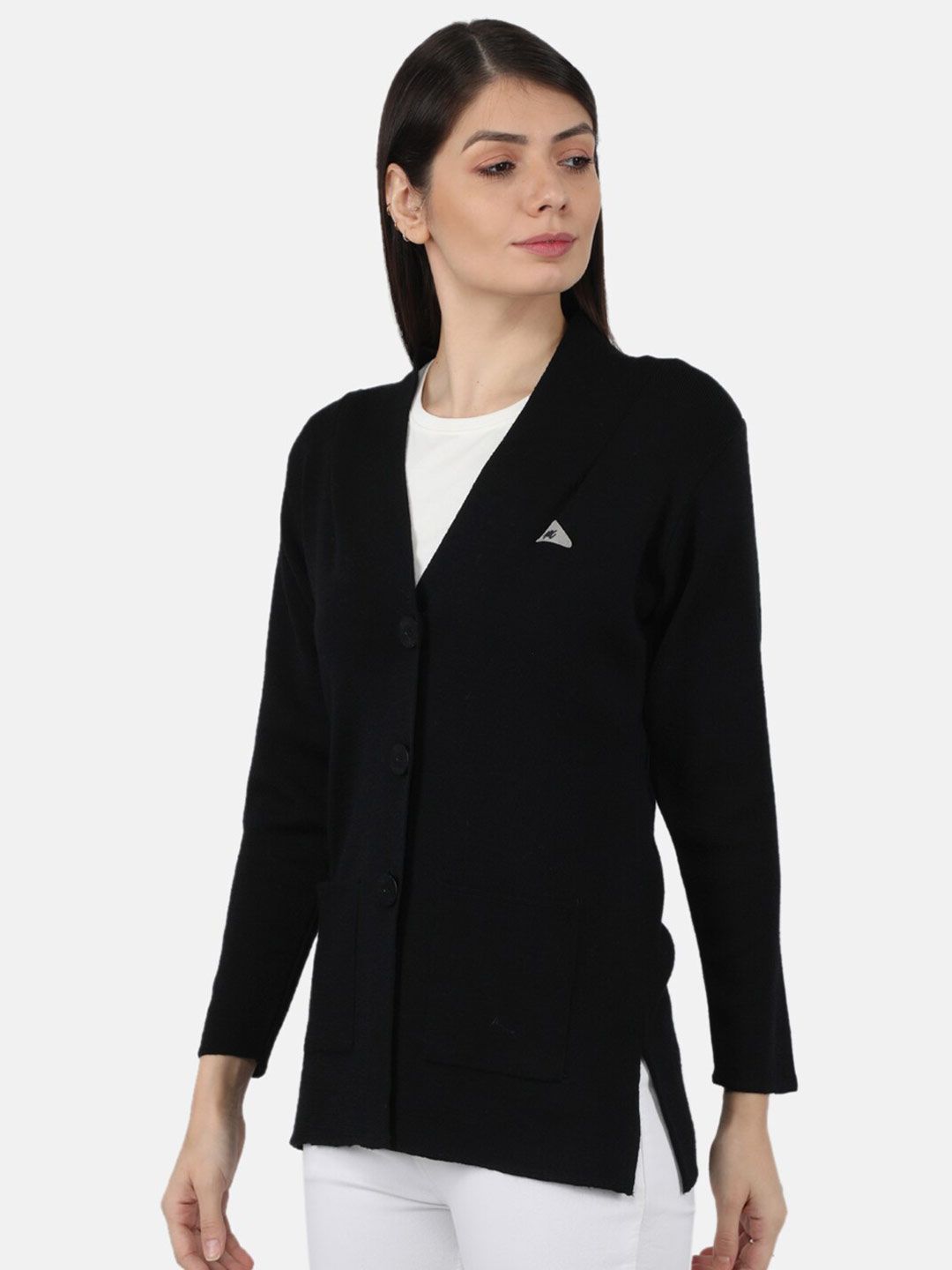 Monte Carlo Women Black Pure Wool Cardigan Price in India