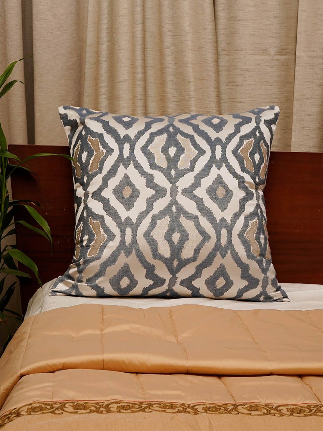 ZEBA Grey Melange & Brown Abstract Square Cushion Cover Price in India