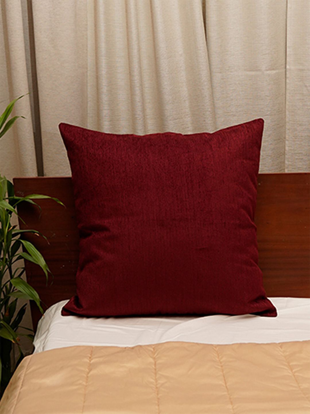 ZEBA Maroon Square Solid Cushion Covers Price in India