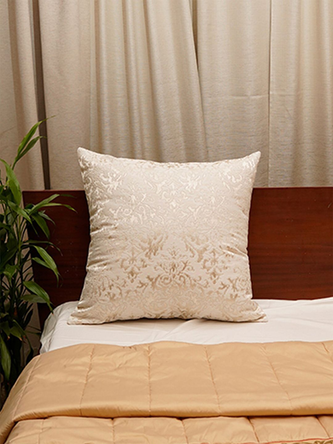 ZEBA Off White Square Polyester Blend  Textured Cushion Cover Price in India