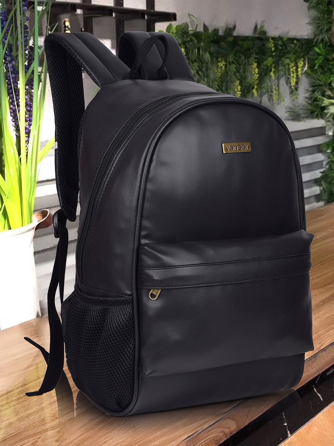 Veneer Unisex Black Backpacks Price in India