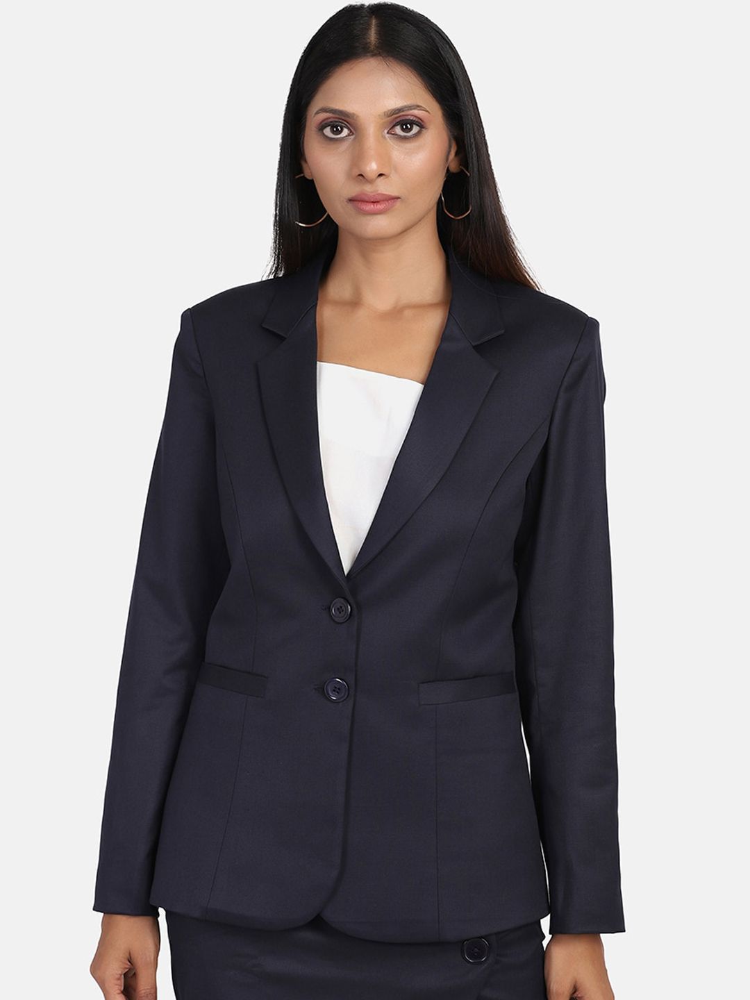 PowerSutra Women Blue Solid Single Breasted Formal Blazers Price in India