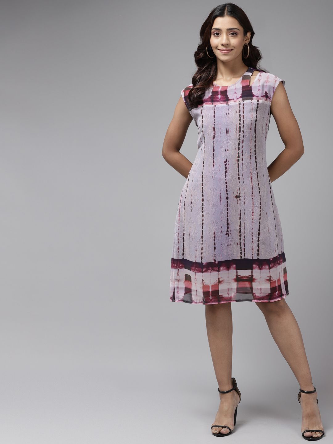 Aarika Purple & Cream-Coloured Abstract Print A-Line Dress Price in India