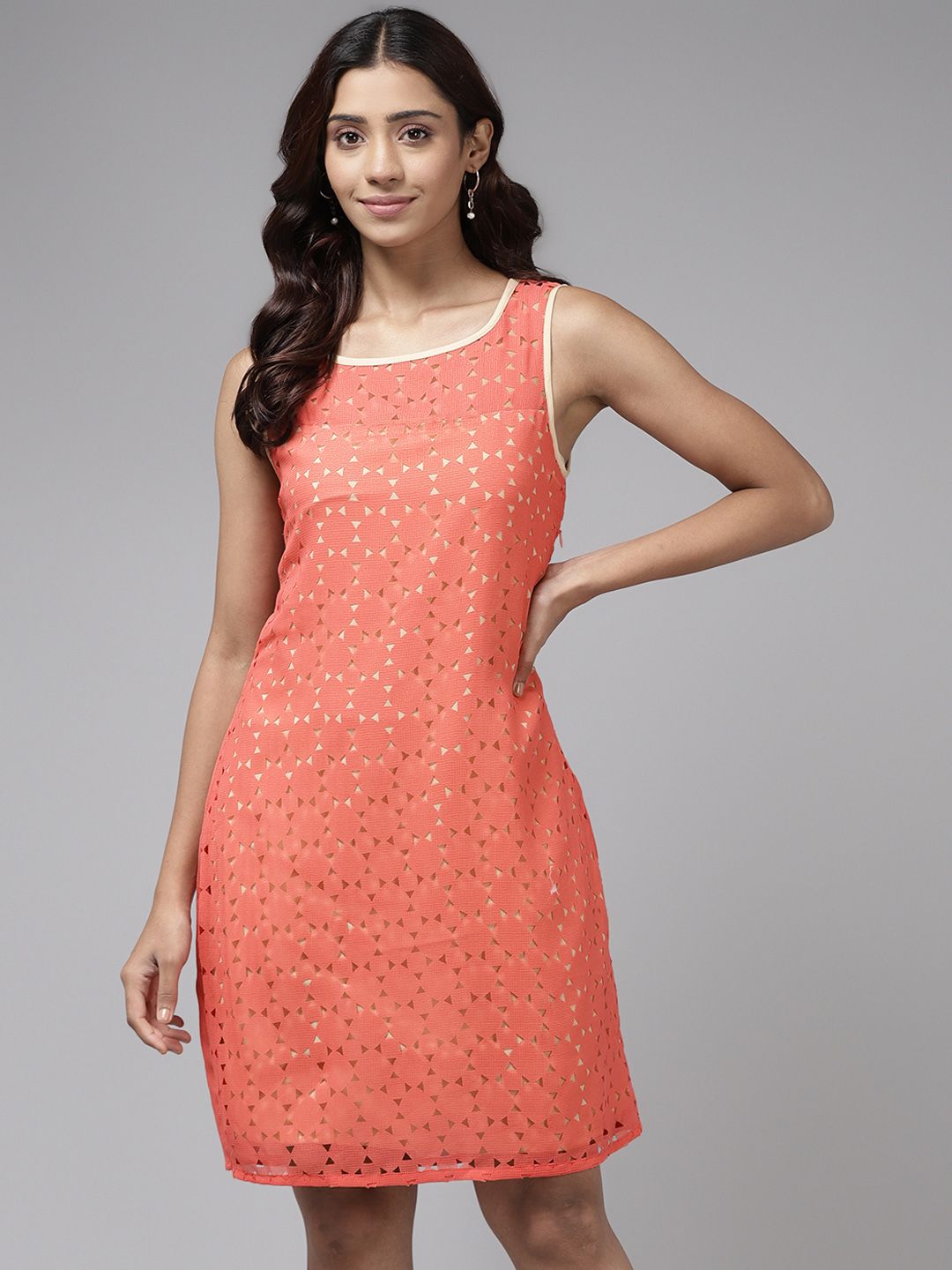 Aarika Coral Pink Cut-Out Design Sheath Dress Price in India