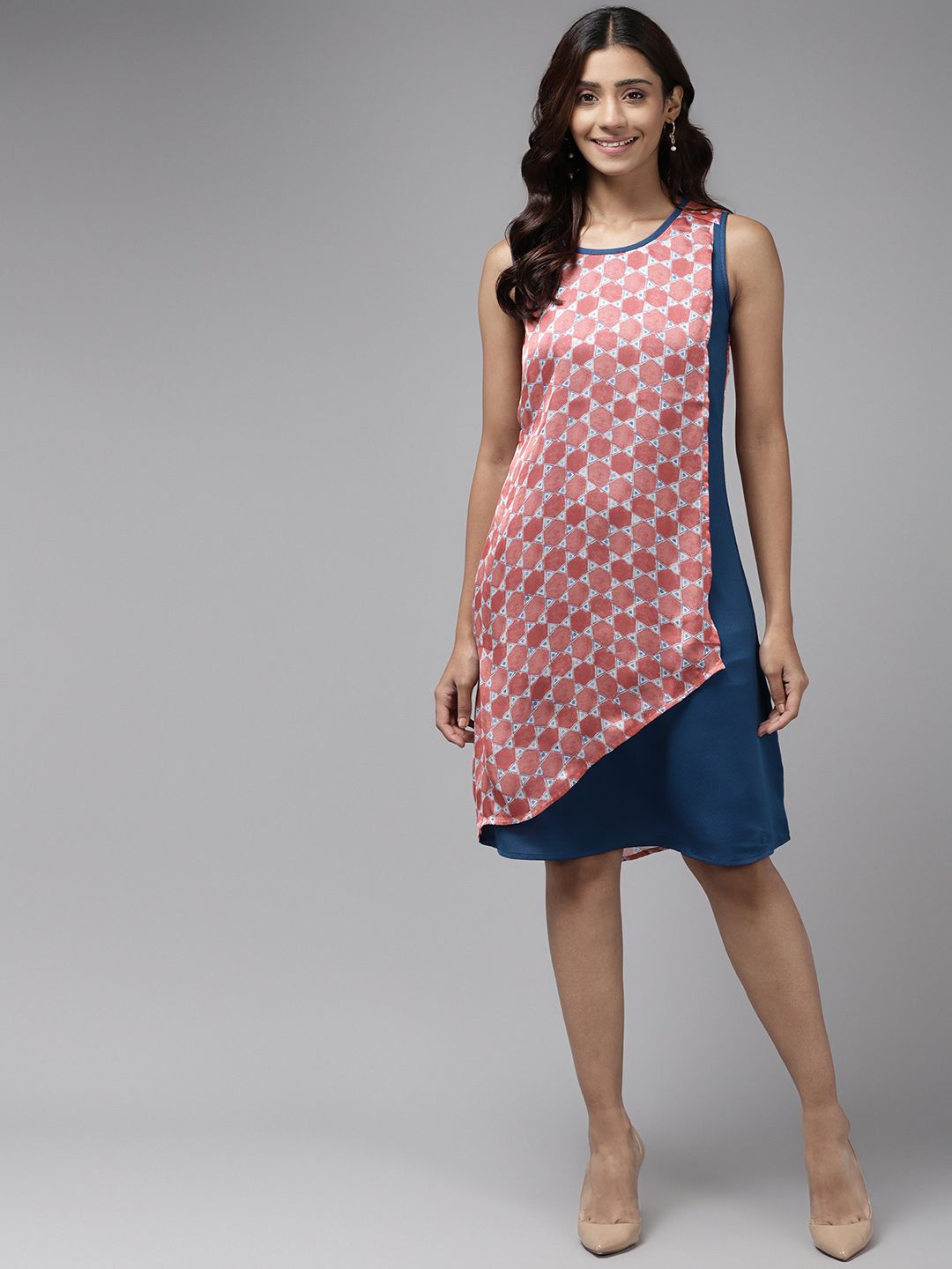 Aarika Blue & Pink Ethnic Motifs Georgette Sheath Dress Price in India