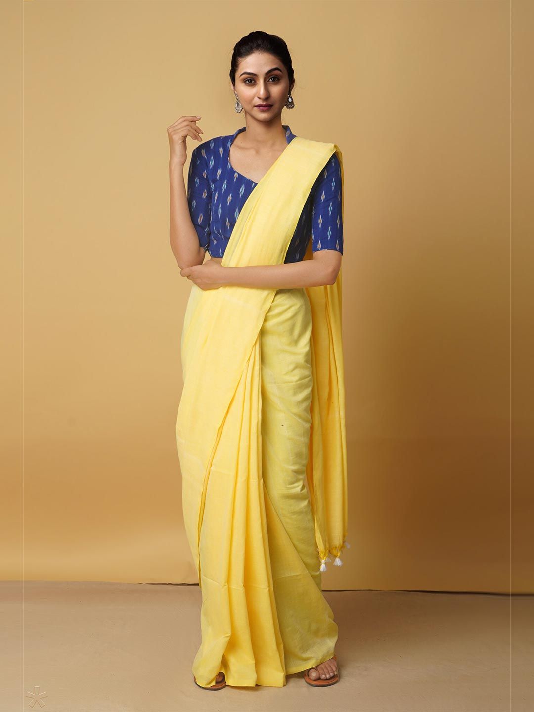 Unnati Silks Yellow Pure Linen Jamdani Saree Price in India