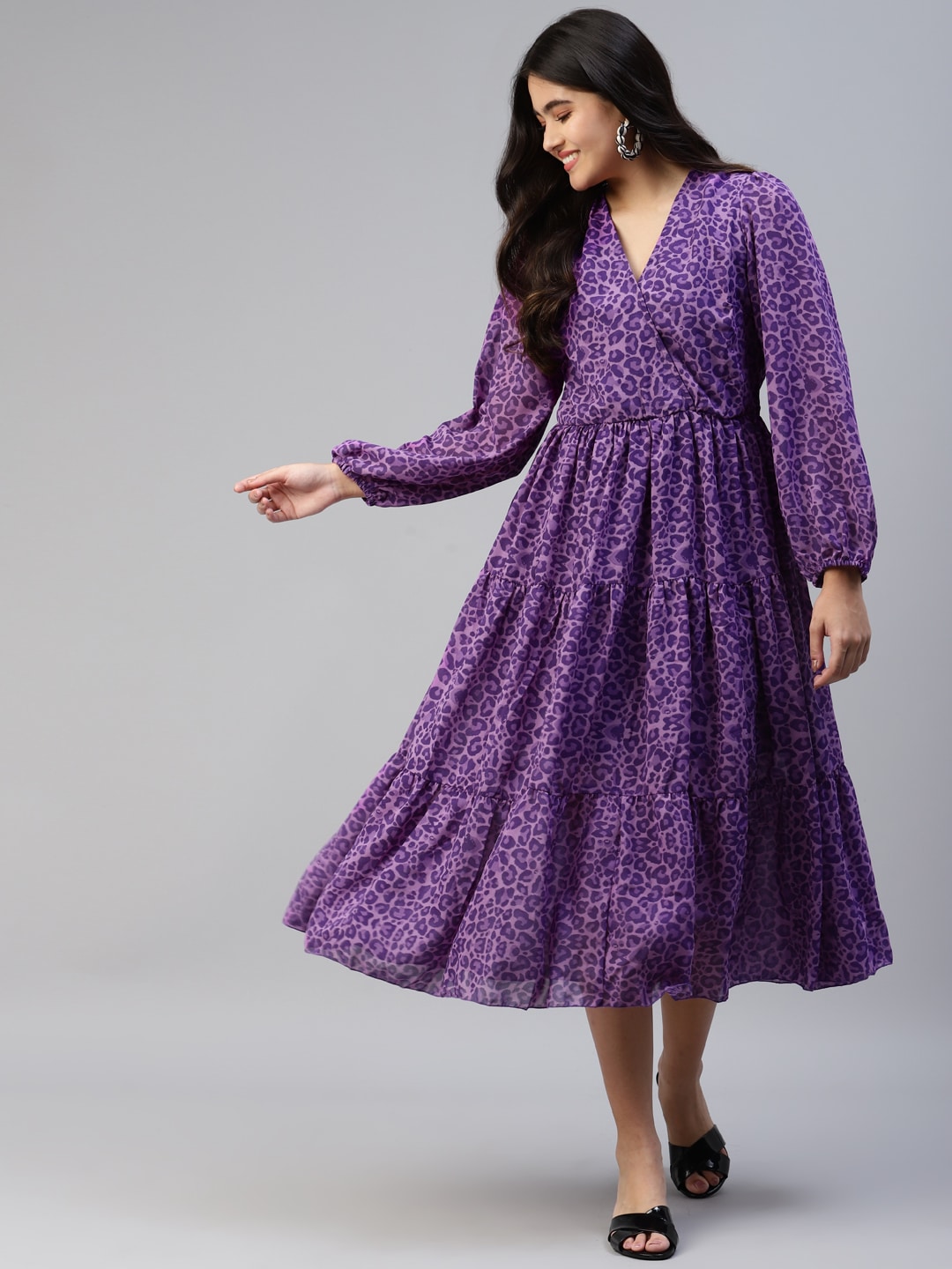 plusS Women Purple Animal Midi Dress Price in India