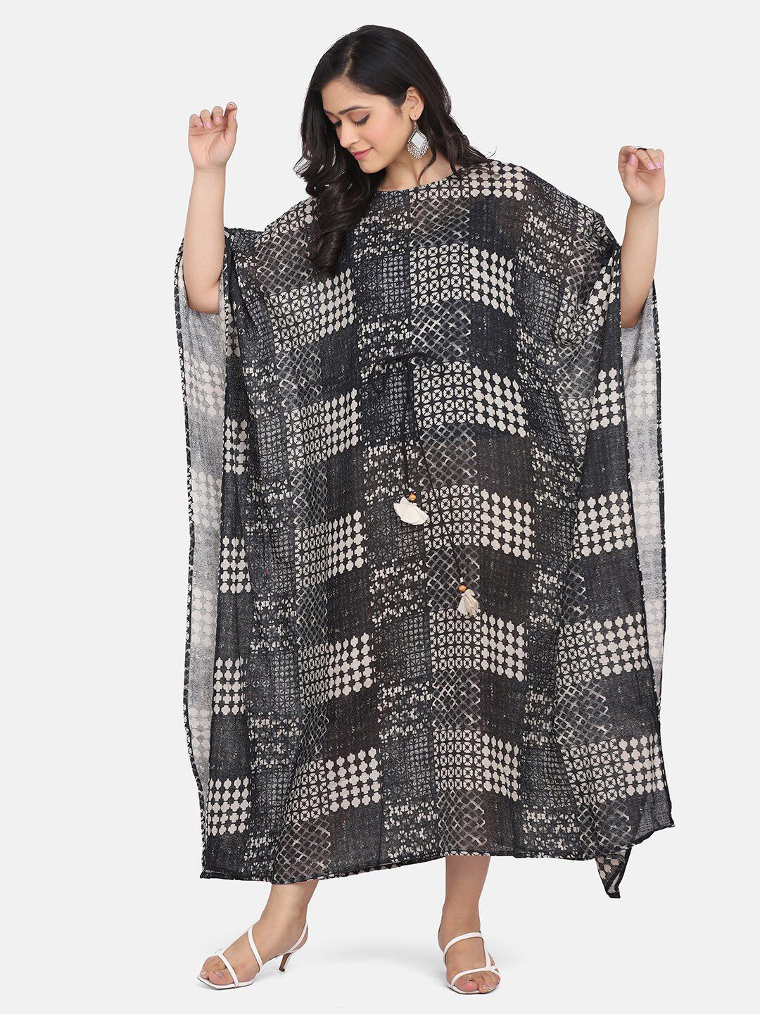 Saanjh Black Printed Kaftan Maxi Dress Price in India