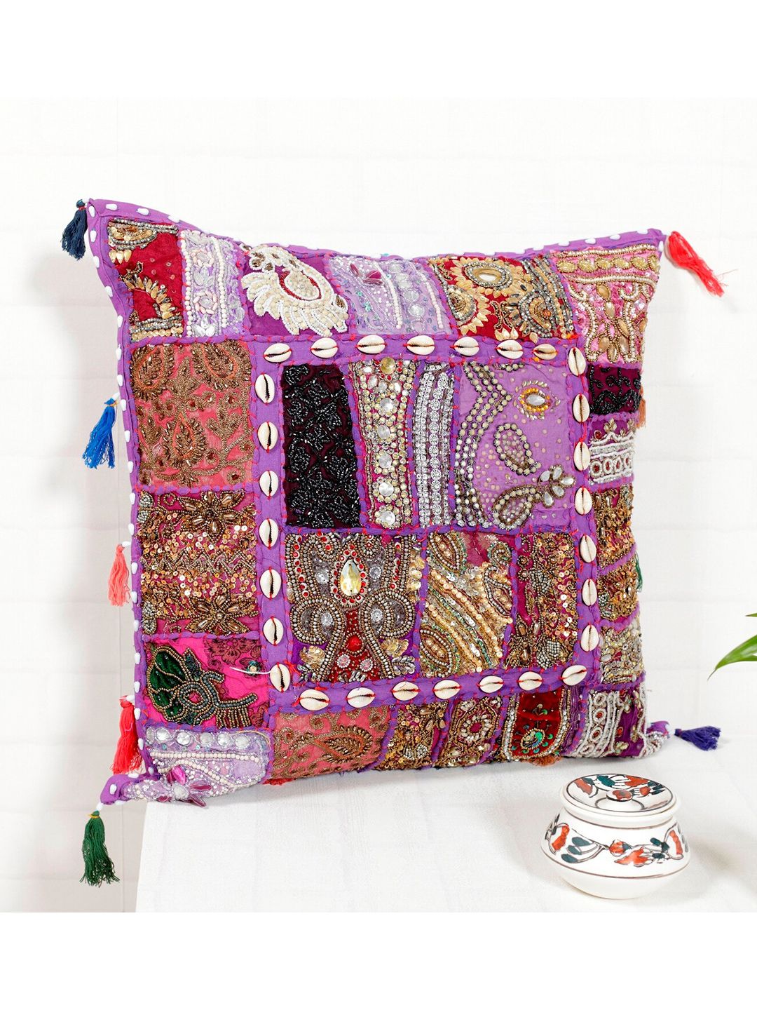 HANDICRAFT PALACE Purple & Pink Embroidered Square Cushion Covers Price in India