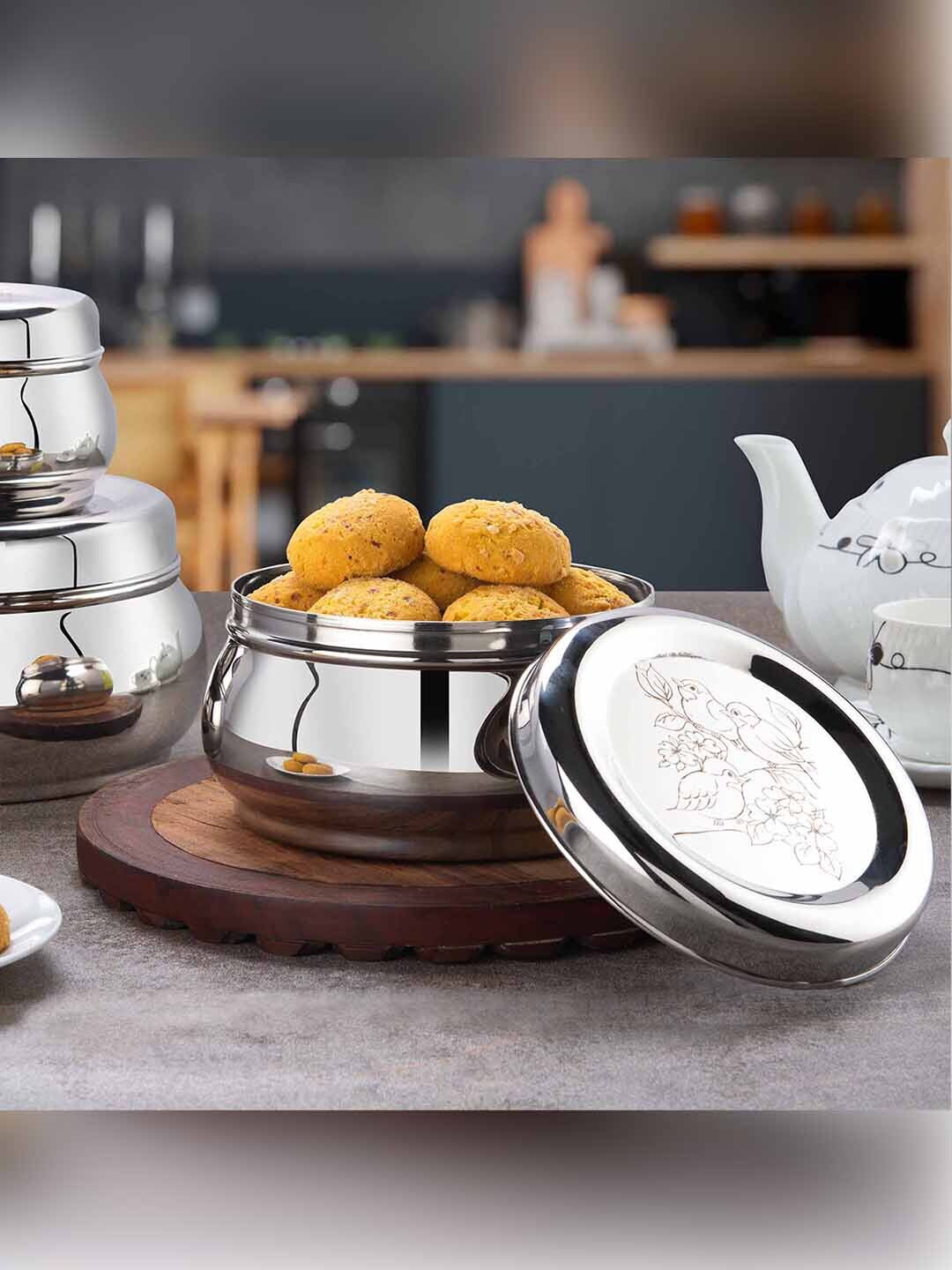 PDDFALCON Set of 3 Silver-Toned Solid Belly Stainless Steel Storage Container Price in India