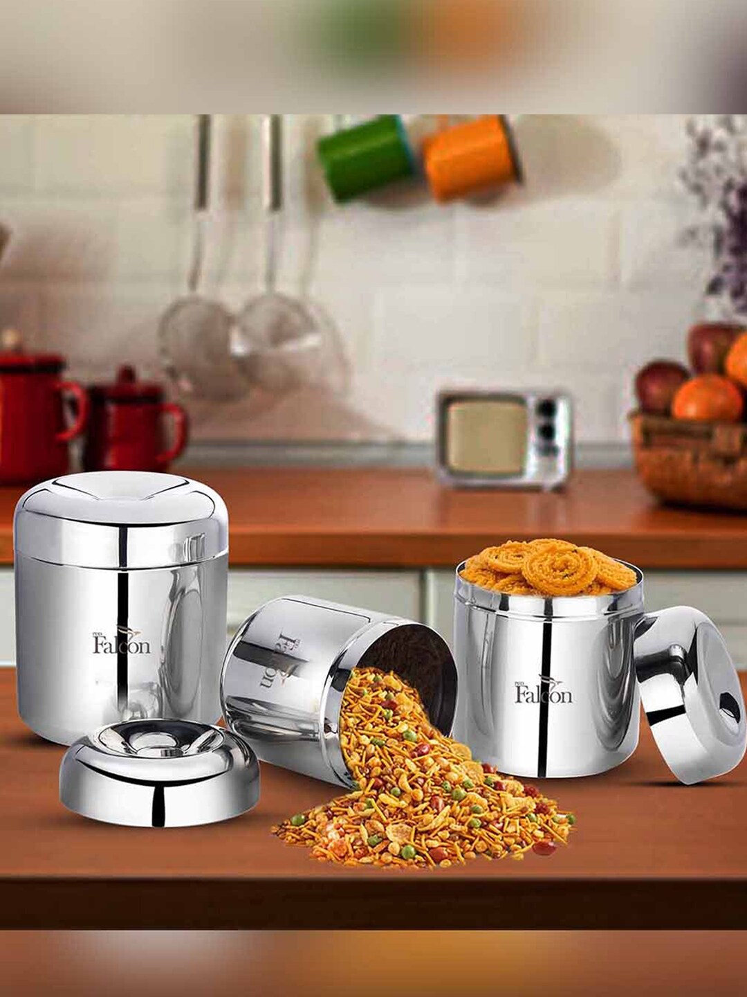 PDDFALCON Set Of 2 Silver-Toned Solid Apple Canister Kitchen Storage Price in India