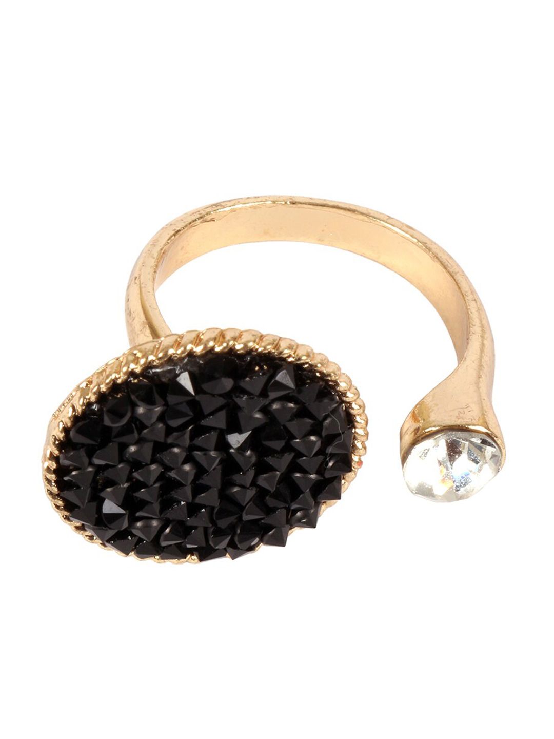 Ayesha Black Statement Crystal Studded Finger Ring Price in India