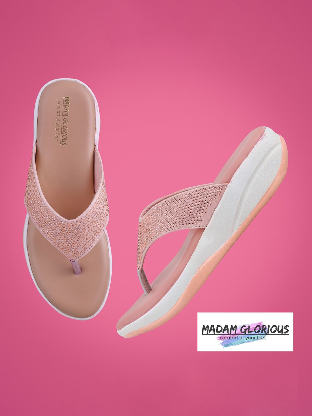 madam glorious Peach Flatform Sandals with Laser Cuts Price in India