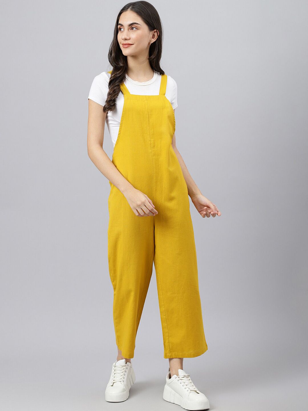 DEEBACO Yellow & White Culotte Jumpsuit Price in India