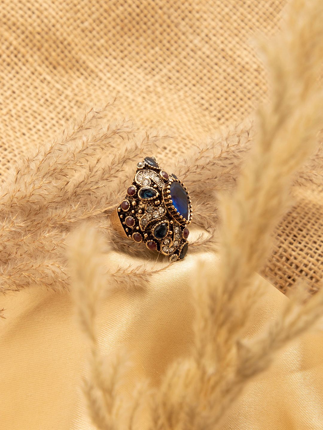 SOHI Gold-Plated Blue Stone-Studded Finger Ring Price in India