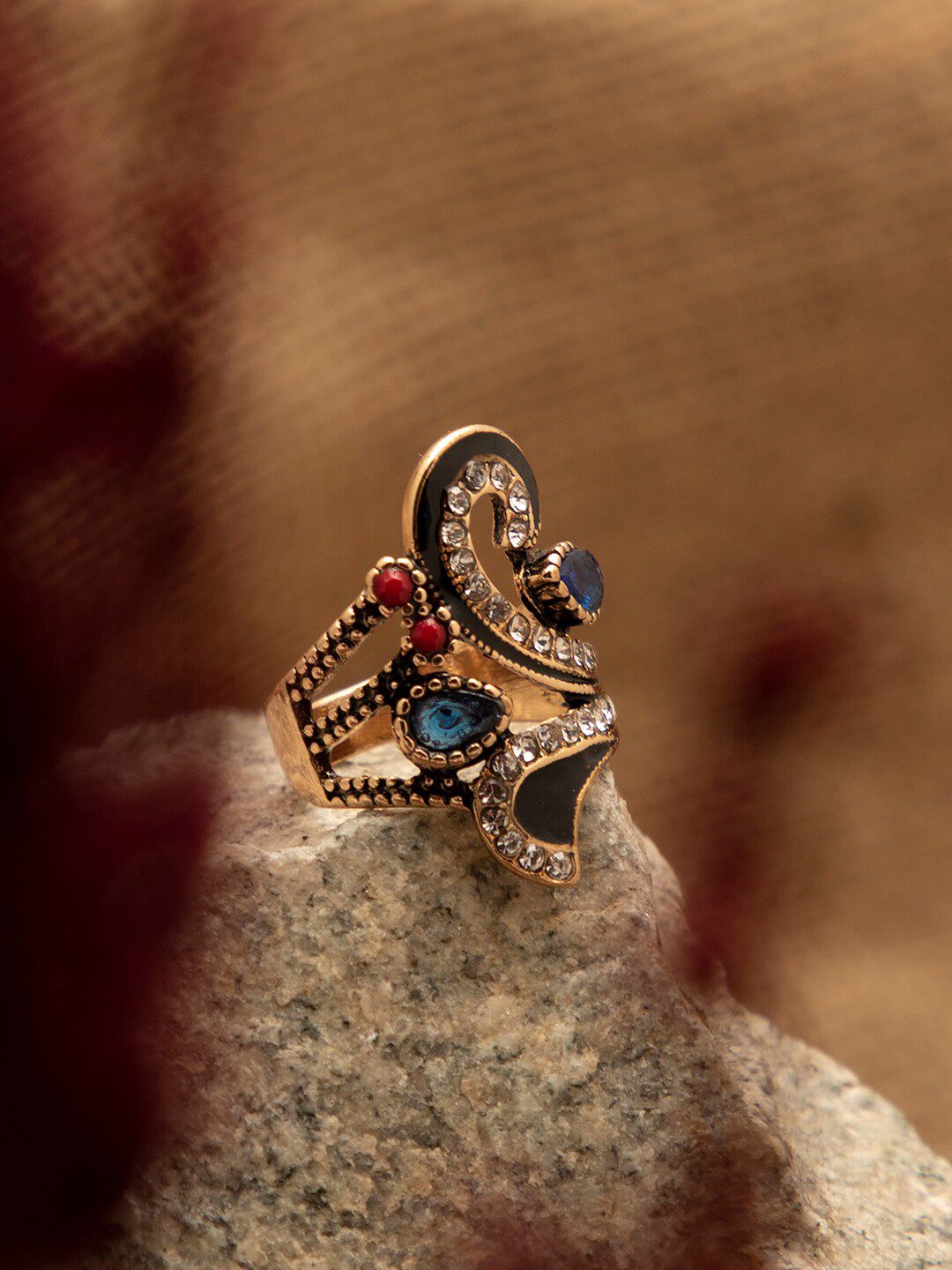 SOHI women's Gold-Plated Blue Stone Studded Designer Ring Price in India