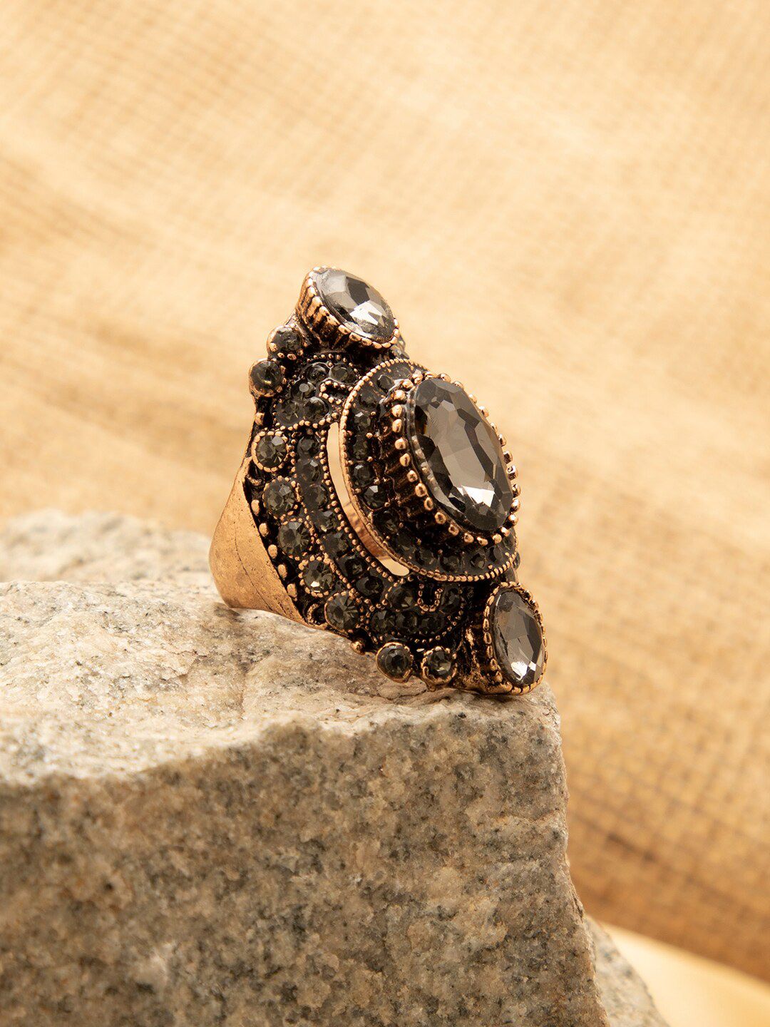 SOHI Gold-Plated Black Stone Studded Rings Price in India