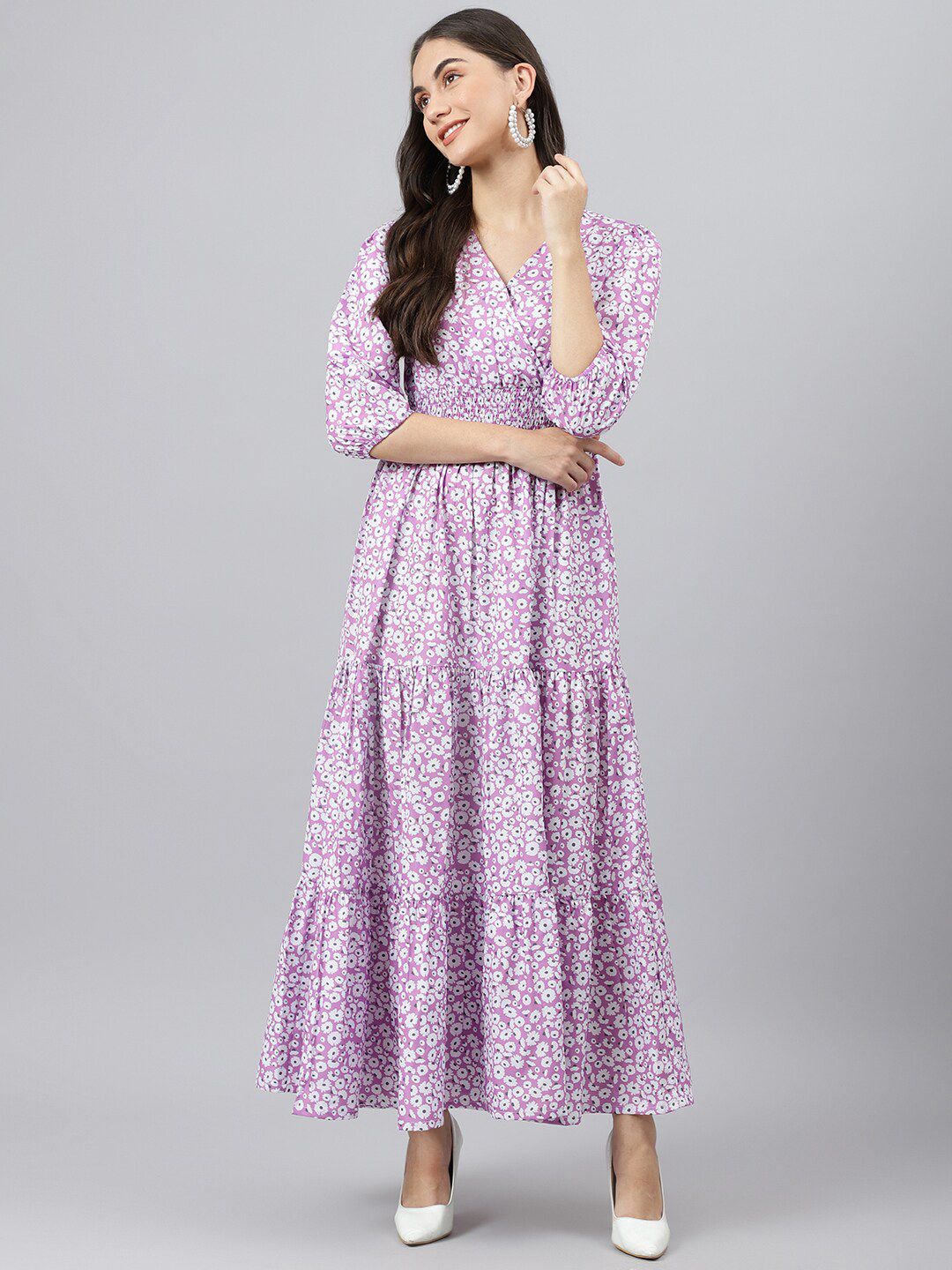 DEEBACO Women's Lavender Layered Maxi Dress Price in India