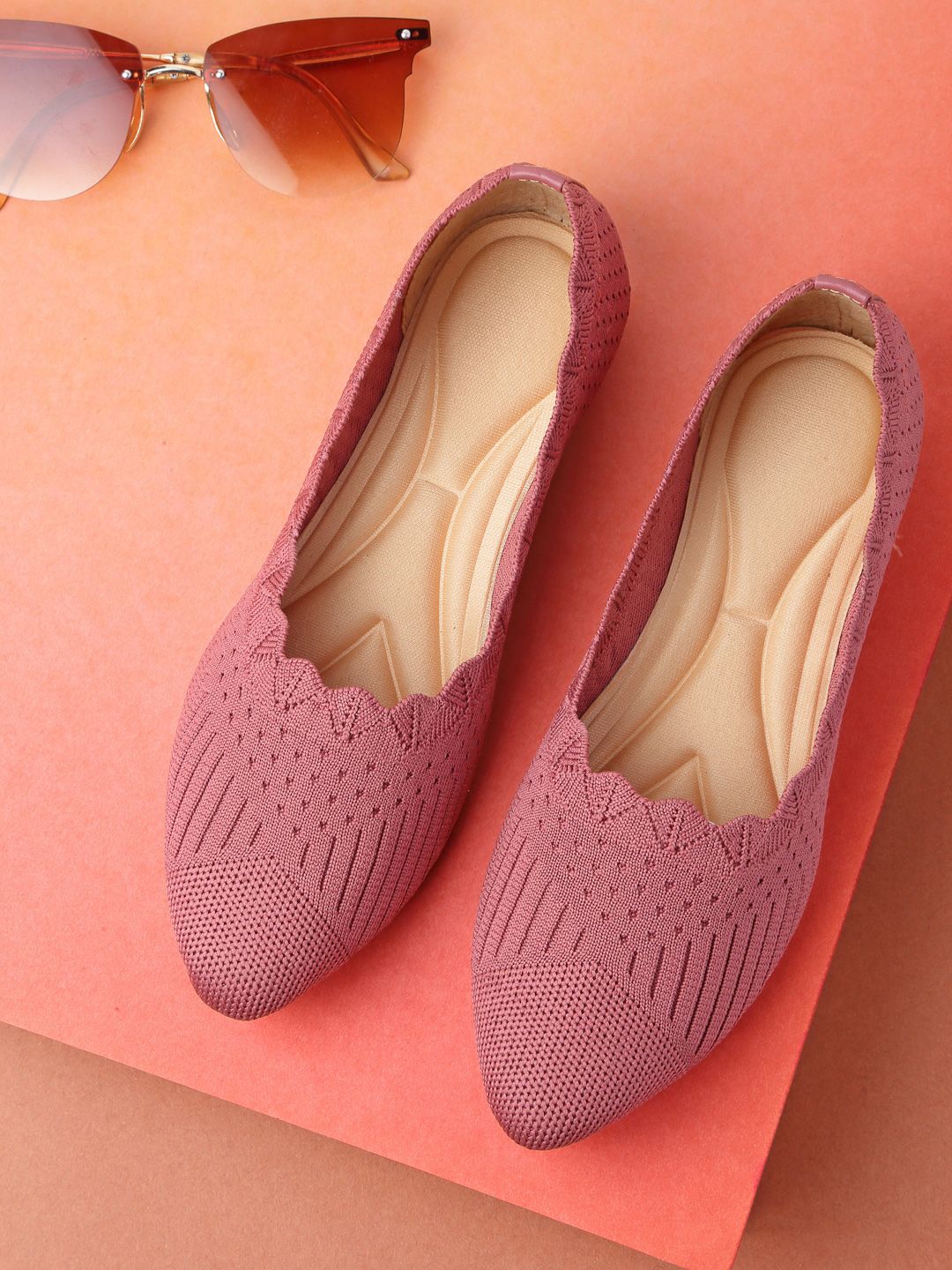 AROOM Women Peach-Coloured Casual Ballerinas Flats