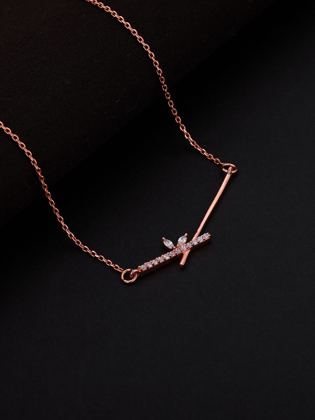 GIVA Rose Gold & White Sterling Silver Rose Gold-Plated Necklace Price in India