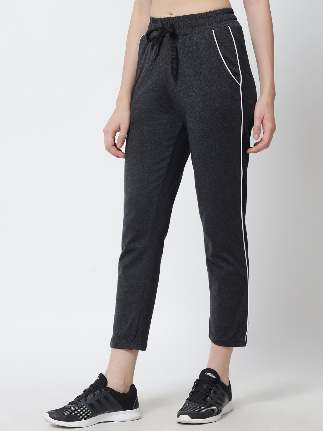 Q-rious Women Black Solid Cotton Track Pants Price in India