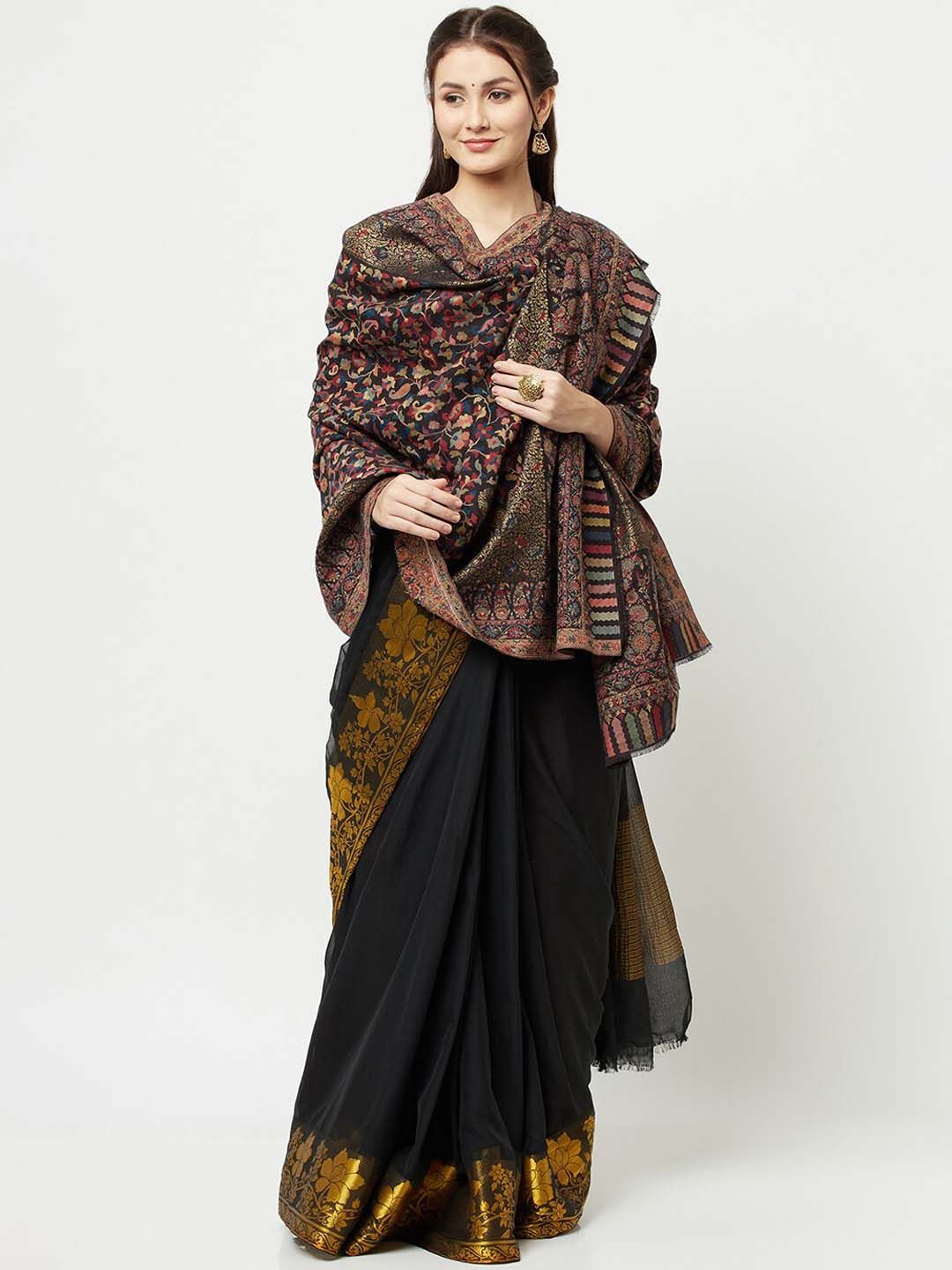 La Vastraa Women Black & Brown Woven Design Shawl