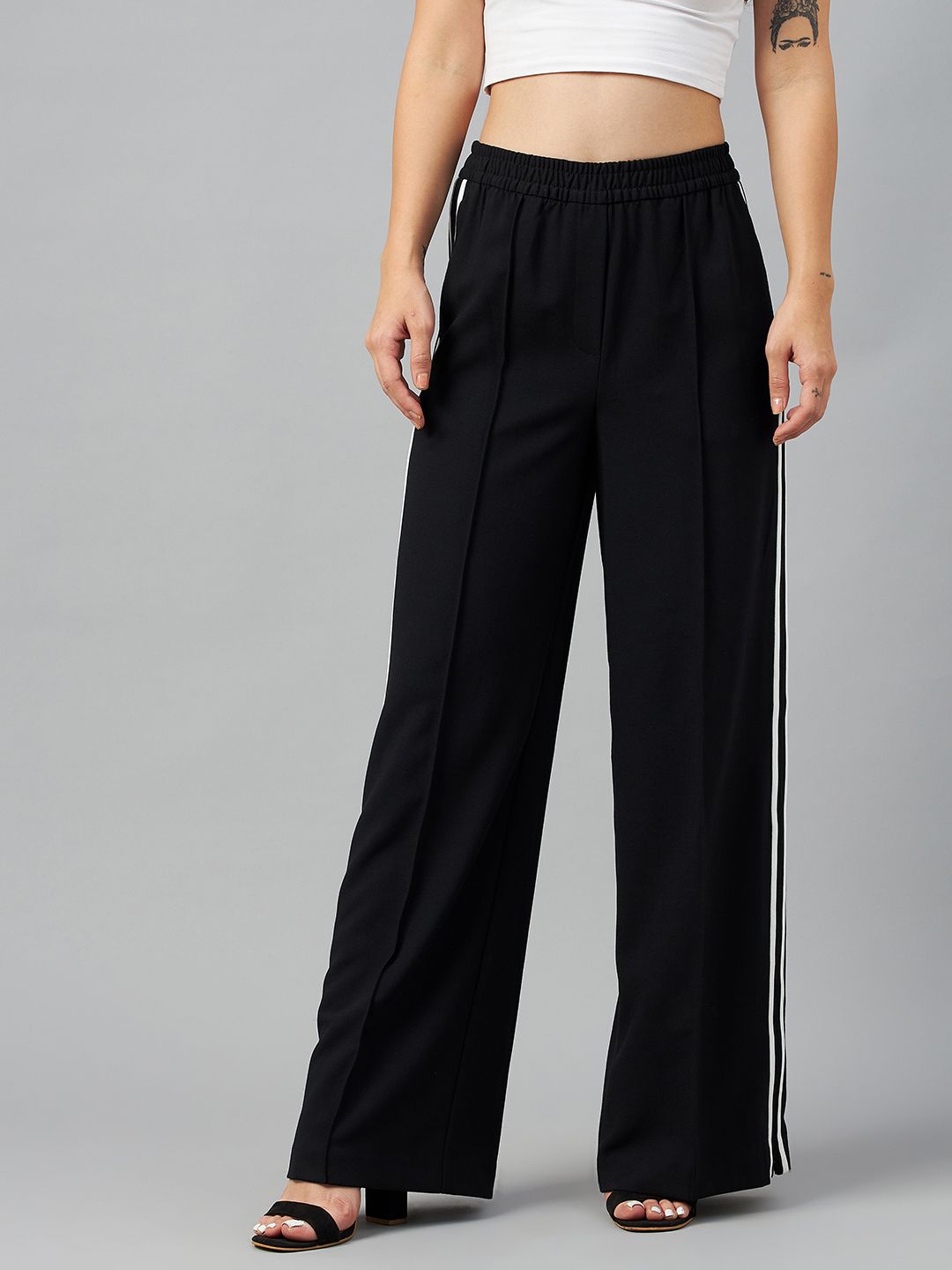 Marks & Spencer Women Black High-Rise Trousers Price in India