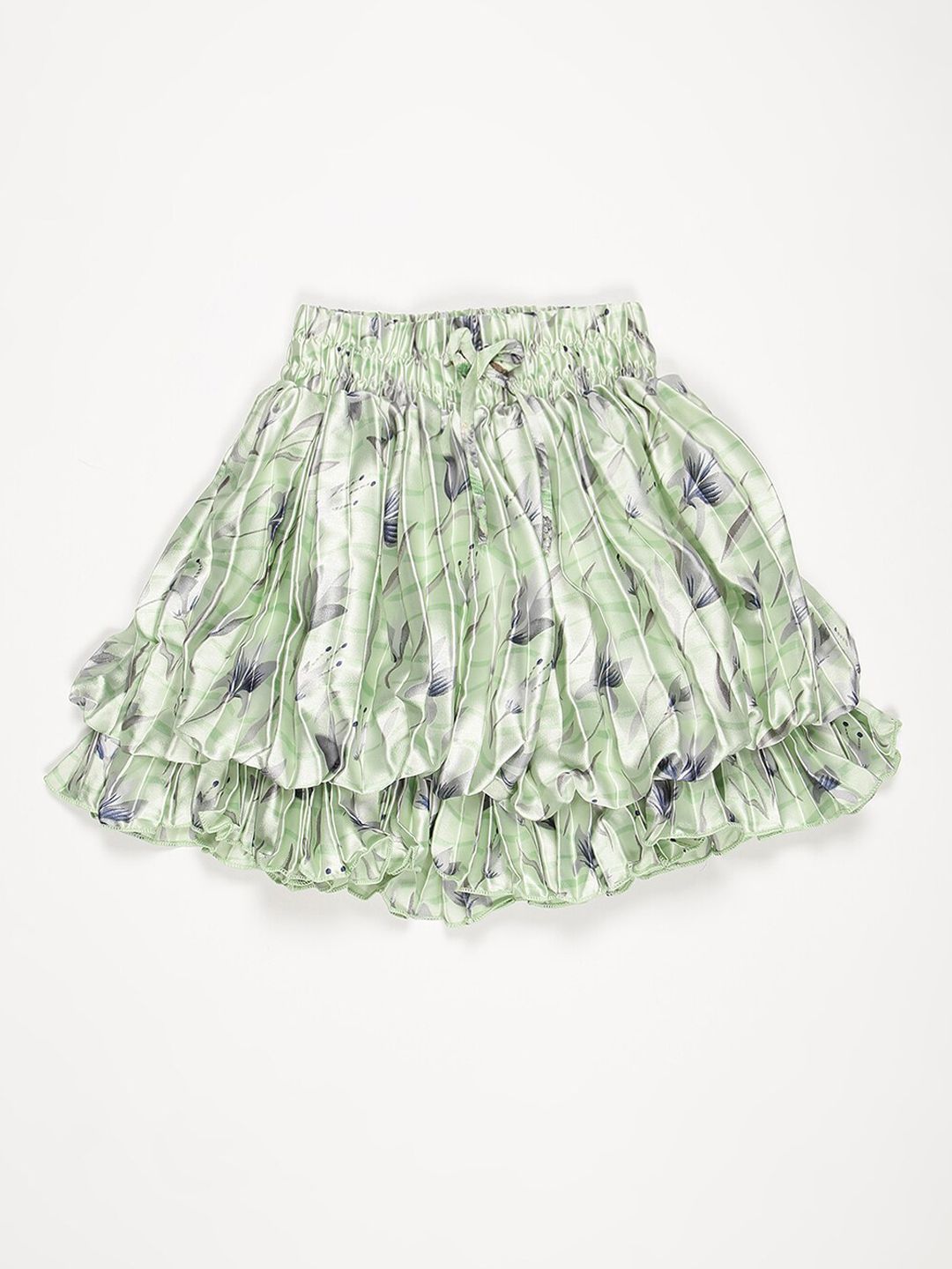 V2 Value & Variety Girls Green Printed Pleated & Flared Mini Skirts