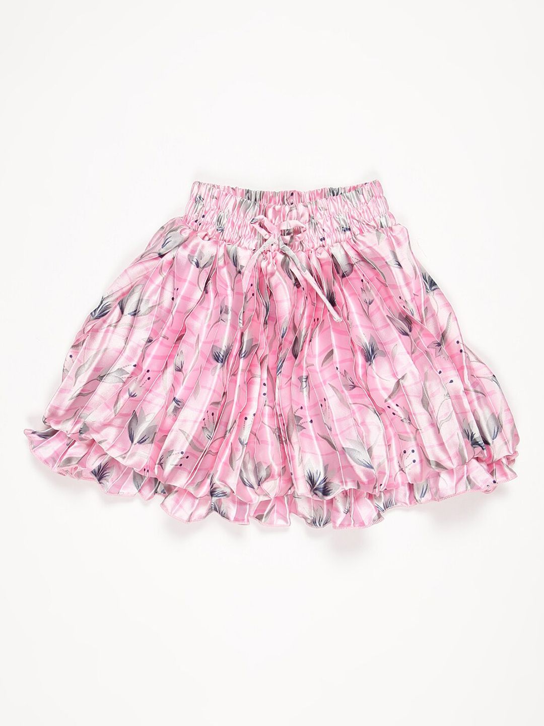 V2 Value & Variety Girls Pink Printed & Pleated Flared Mini Skirts