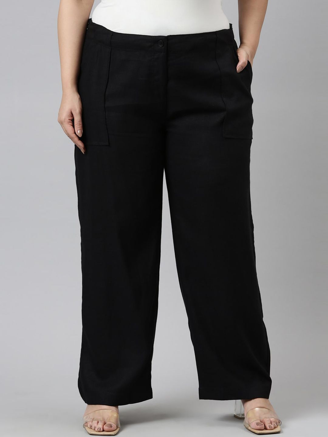 Go Colors Women Black Relaxed Trousers Price in India