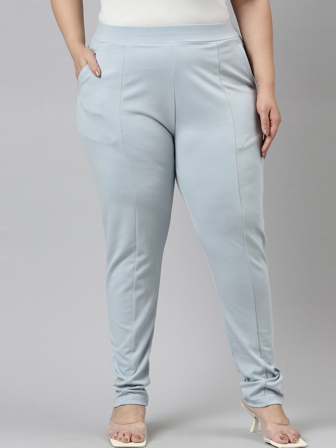 Go Colors Women Blue Smart Slim Fit Trousers Price in India