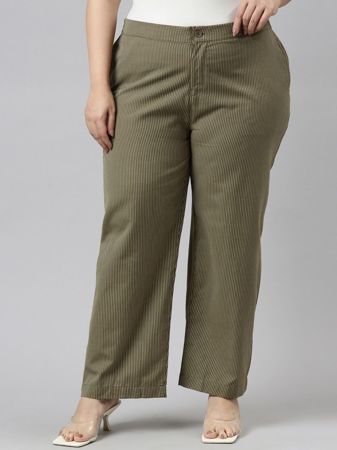 Go Colors Women Olive Green Plus Size Linen Relaxed Trousers Price in India