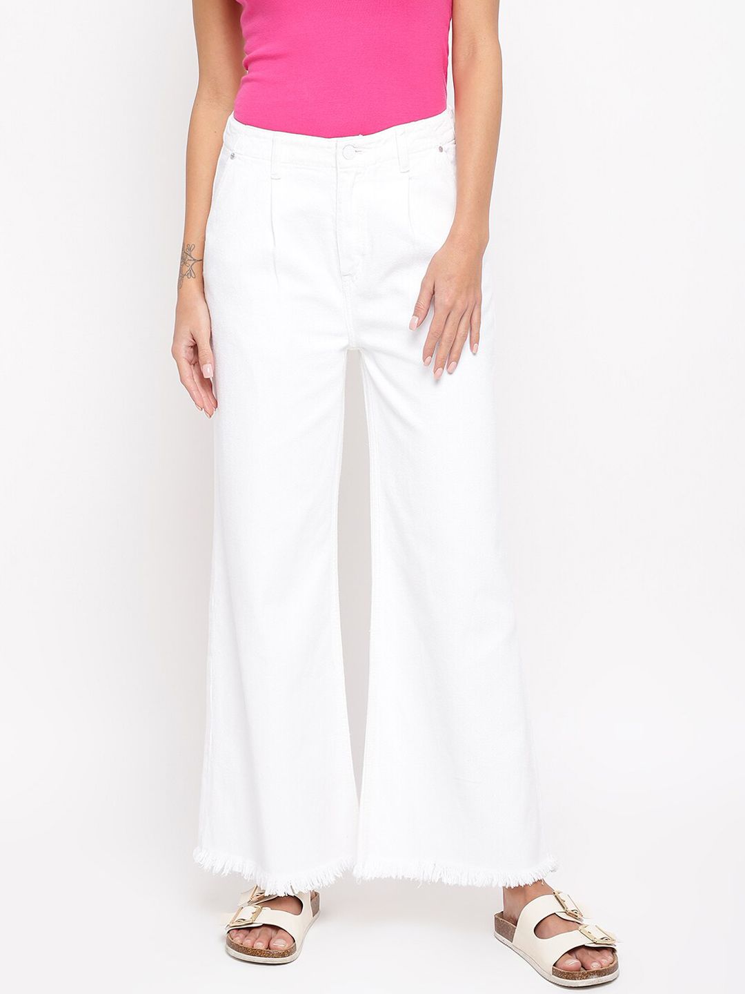 TALES & STORIES Women White Wide Leg Stretchable Jeans Price in India