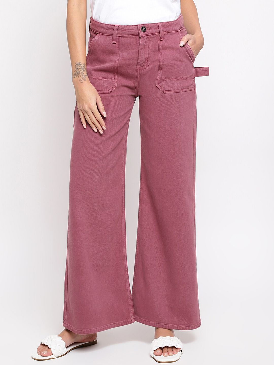 TALES & STORIES Women Maroon Wide Leg Stretchable Jeans Price in India