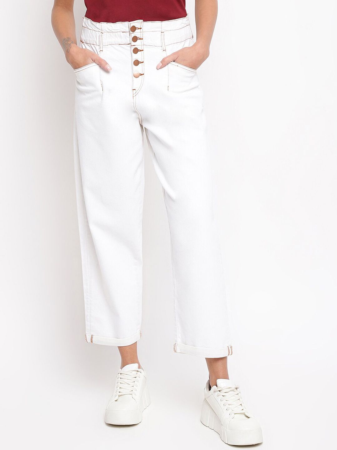 TALES & STORIES Women White Relaxed Fit Stretchable Jeans Price in India