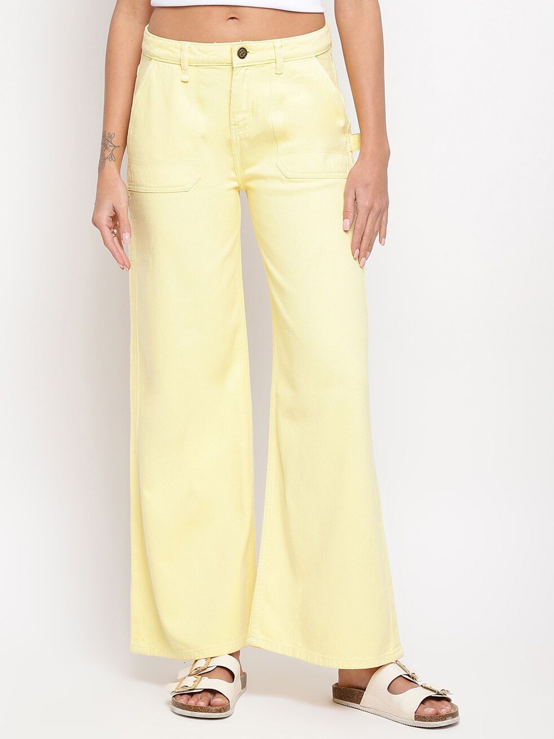 TALES & STORIES Women Yellow Wide Leg Stretchable Jeans Price in India