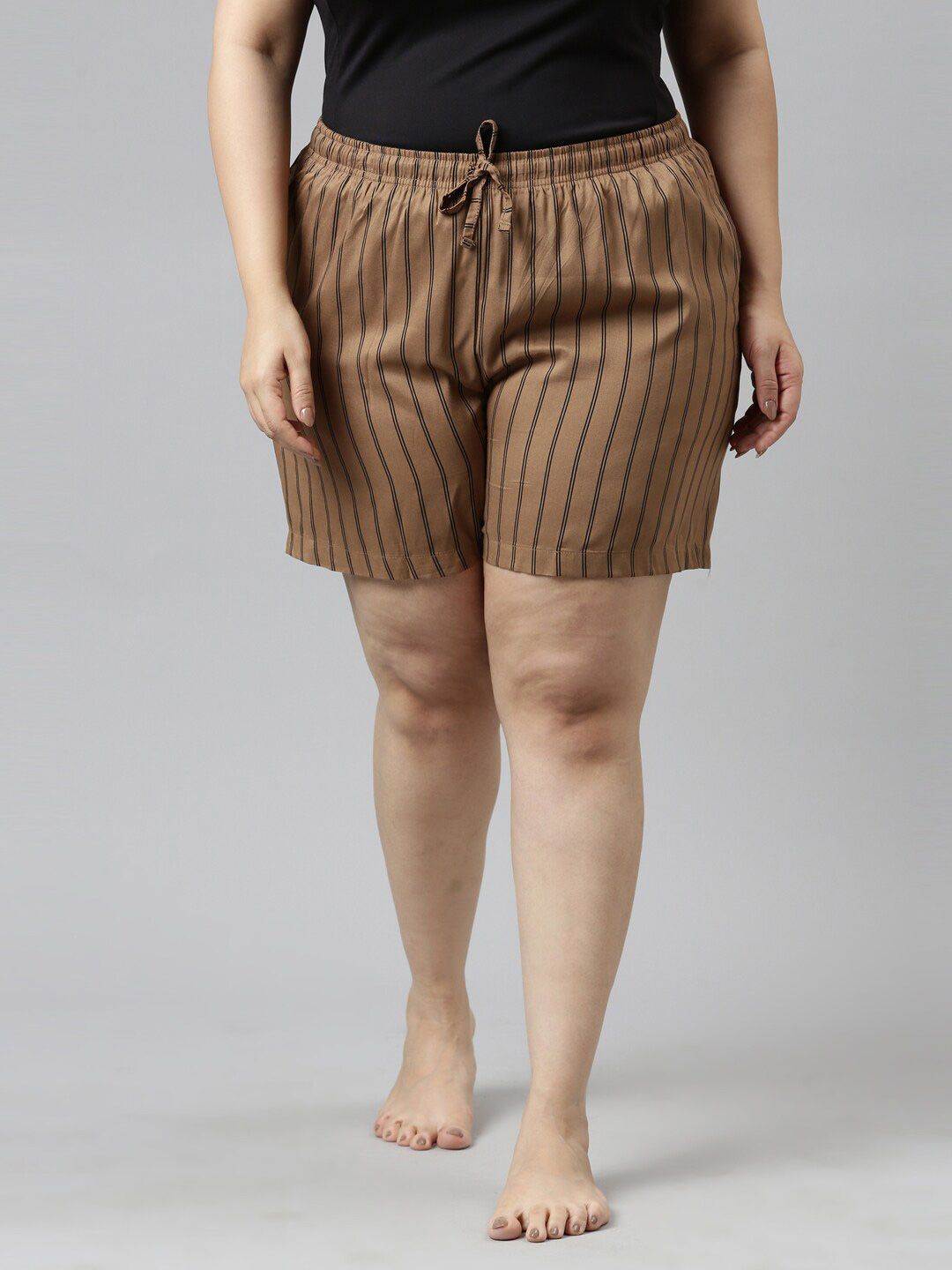 Go Colors Women Plus Size Brown & Black Striped Lounge Shorts- 8905344121478 Price in India