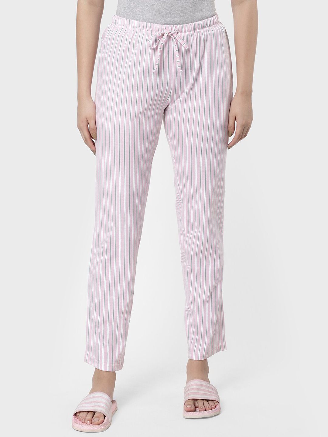 R&B Women Pink & Blue Striped Cotton Lounge Pants Price in India