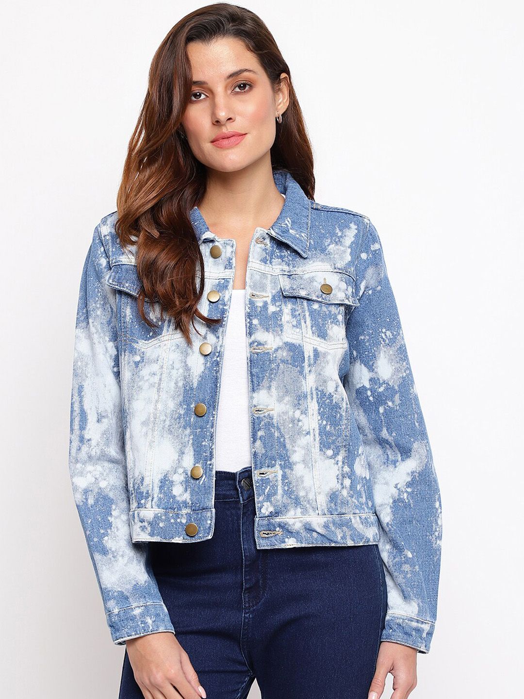 TALES & STORIES Women Blue Crop Outdoor Denim Jacket Price in India